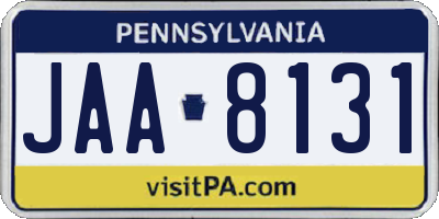 PA license plate JAA8131