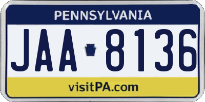 PA license plate JAA8136