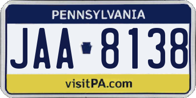 PA license plate JAA8138