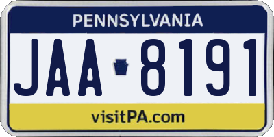 PA license plate JAA8191