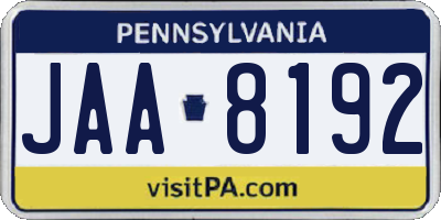 PA license plate JAA8192