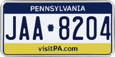 PA license plate JAA8204