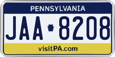 PA license plate JAA8208