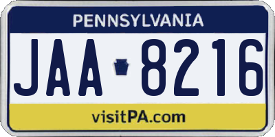 PA license plate JAA8216