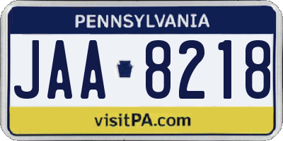 PA license plate JAA8218