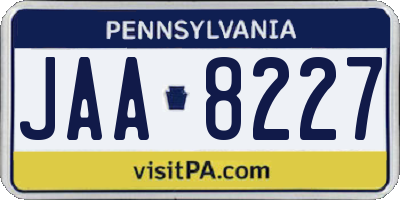 PA license plate JAA8227