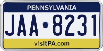 PA license plate JAA8231