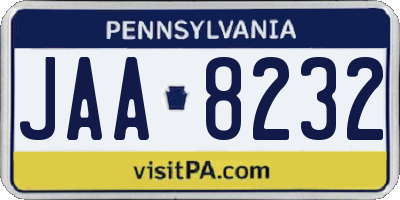PA license plate JAA8232