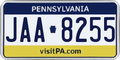 PA license plate JAA8255