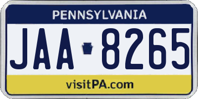 PA license plate JAA8265