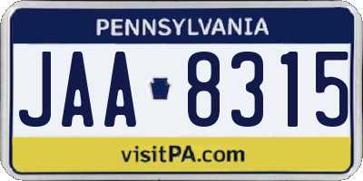 PA license plate JAA8315