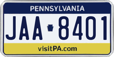 PA license plate JAA8401