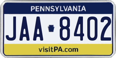 PA license plate JAA8402