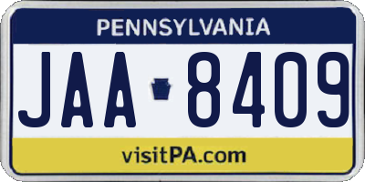 PA license plate JAA8409