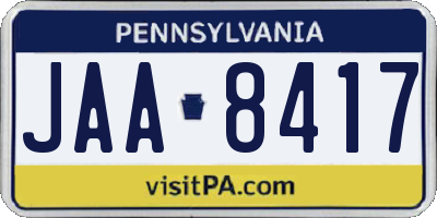 PA license plate JAA8417