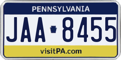 PA license plate JAA8455