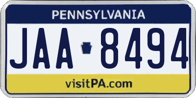 PA license plate JAA8494