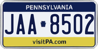 PA license plate JAA8502