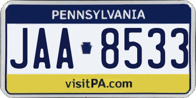 PA license plate JAA8533