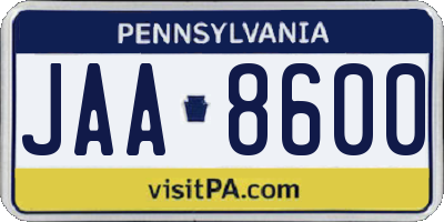 PA license plate JAA8600