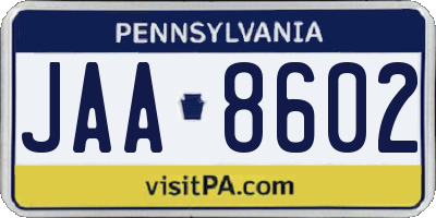 PA license plate JAA8602