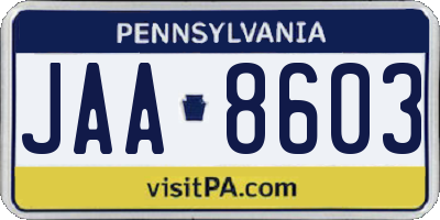 PA license plate JAA8603