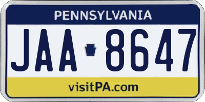 PA license plate JAA8647