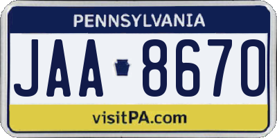 PA license plate JAA8670