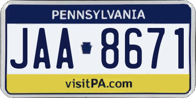 PA license plate JAA8671