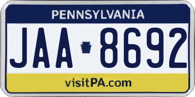 PA license plate JAA8692