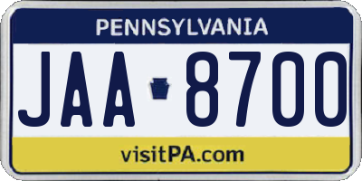 PA license plate JAA8700