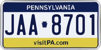 PA license plate JAA8701