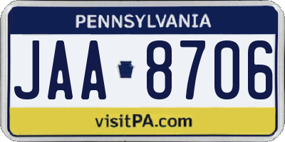 PA license plate JAA8706