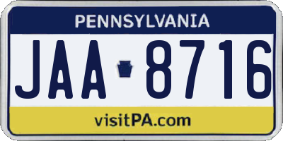 PA license plate JAA8716