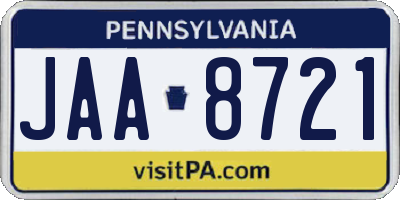 PA license plate JAA8721