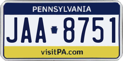 PA license plate JAA8751