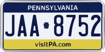 PA license plate JAA8752