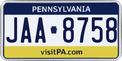 PA license plate JAA8758