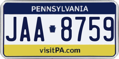 PA license plate JAA8759