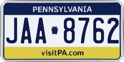 PA license plate JAA8762