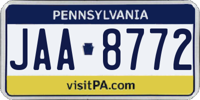 PA license plate JAA8772