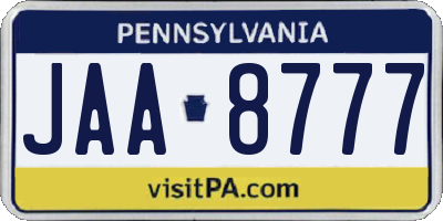 PA license plate JAA8777