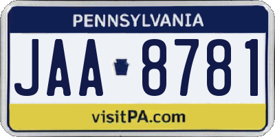 PA license plate JAA8781