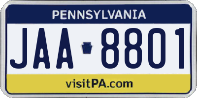 PA license plate JAA8801