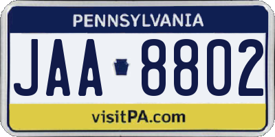 PA license plate JAA8802