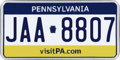 PA license plate JAA8807