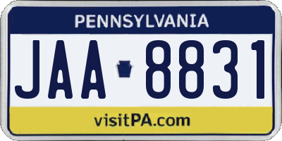 PA license plate JAA8831