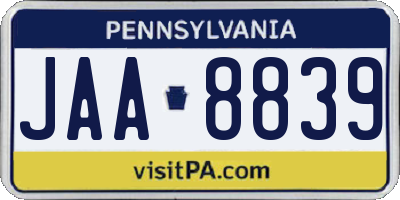 PA license plate JAA8839