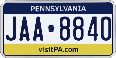 PA license plate JAA8840