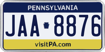 PA license plate JAA8876